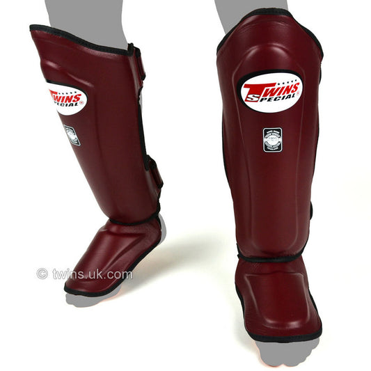 Twins SGL10 Maroon Double Padded Leather Shin Guards