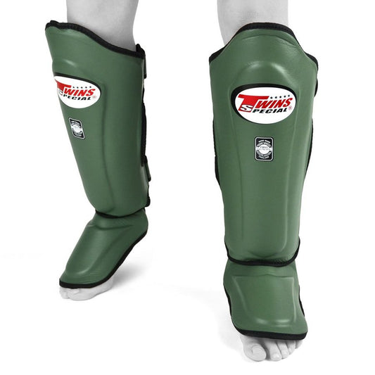 Twins SGL10 Olive Green Double Padded Leather Shin Guards