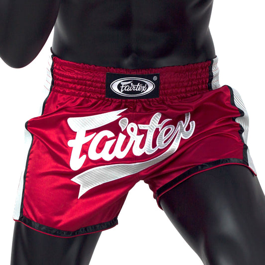 Fairtex BS1704 Red-White Slim Cut Muay Thai Shorts - Nak Muay Training - Muay tHAI
