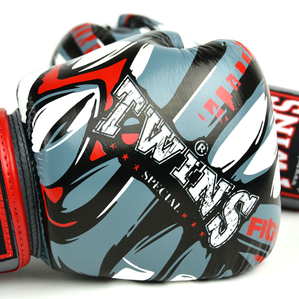 Twins Special FBGVL3-55 Grey-Red Demon Boxing Gloves - Nak Muay Training - Muay tHAI