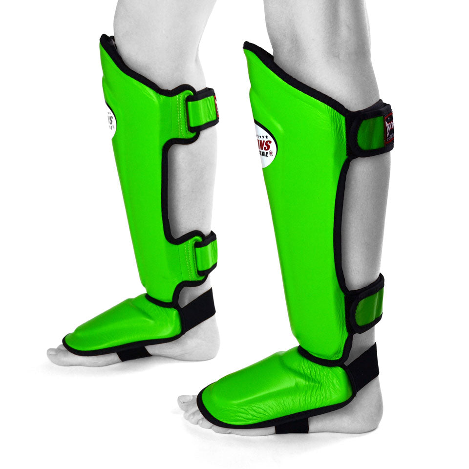 Twins SGL10 Green Double Padded Leather Shin Pads - Nak Muay Training - Muay tHAI