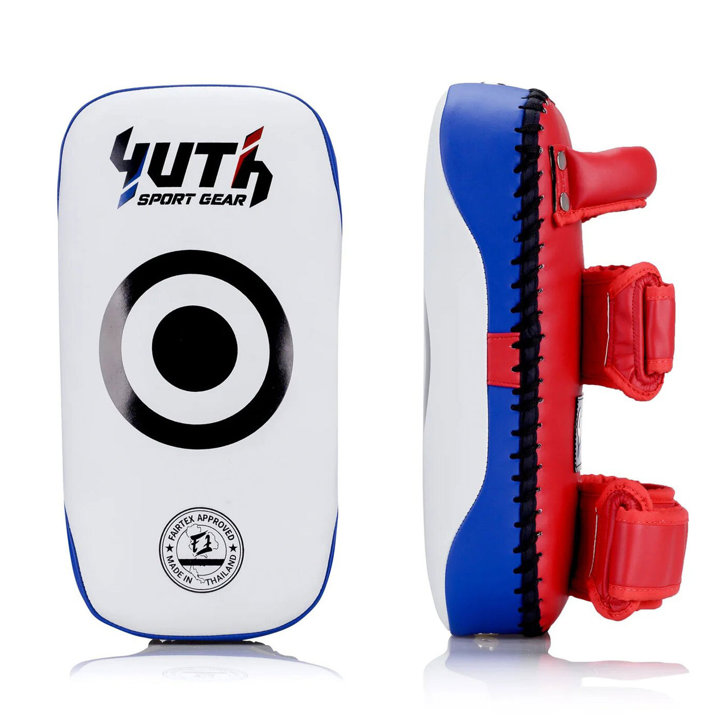 Yuth Thai Kick Pads White-Blue-Red