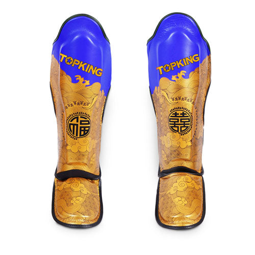Top King TKSGCN-01 Happiness Chinese Blue Shin Guards - Nak Muay Training