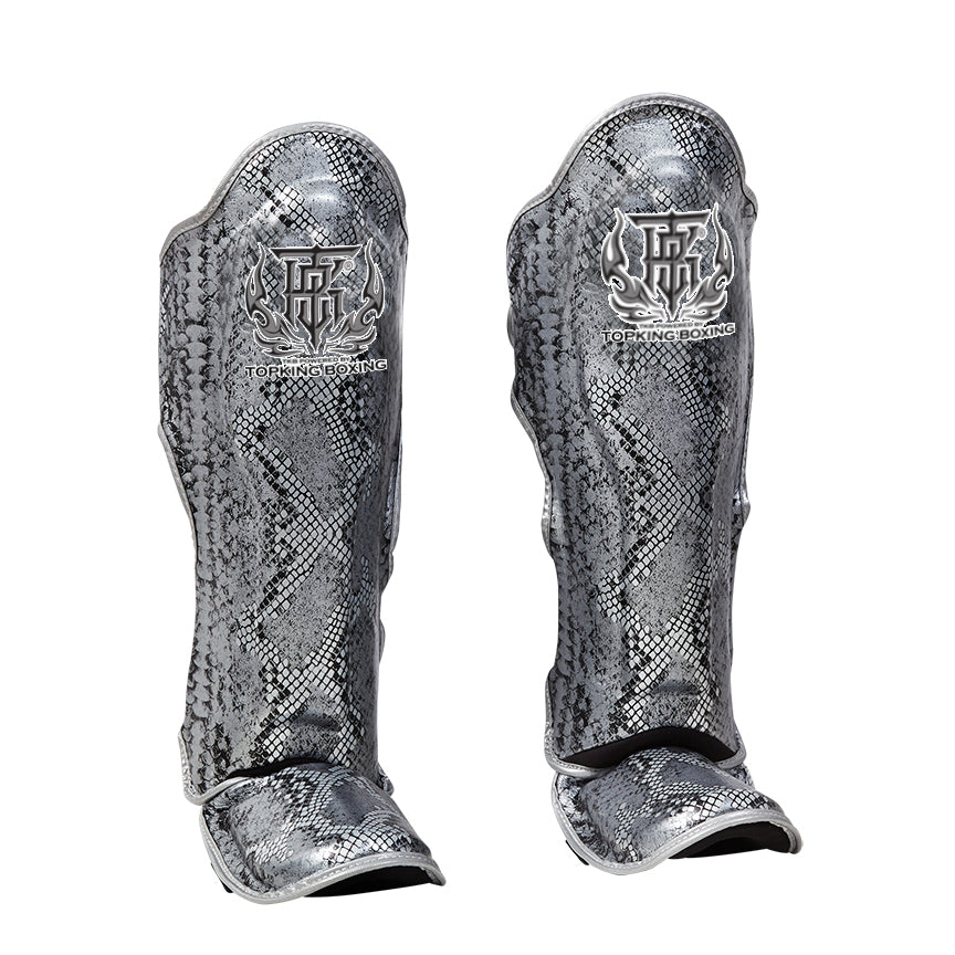 Top King TKSGSS-02 Super Snake Black Silver Shin Guards - Large