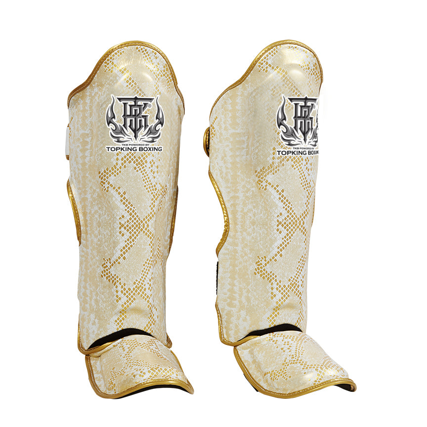 Top King TKSGSS-02 Super Snake White Gold Shin Guards - Small