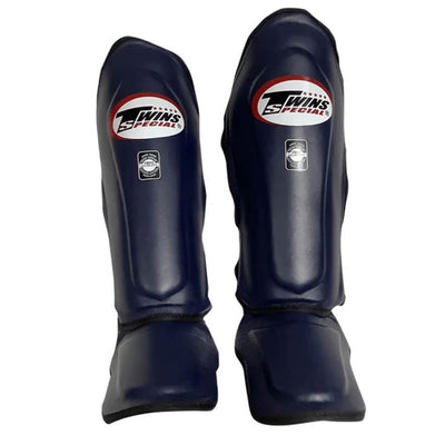 Twins SGL10 Navy Double Padded Leather Shin Guards - Nak Muay Training