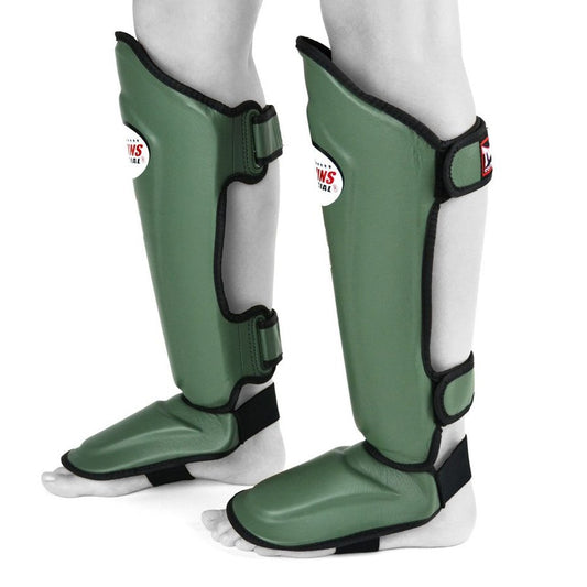 Twins SGL10 Olive Green Double Padded Leather Shin Guards