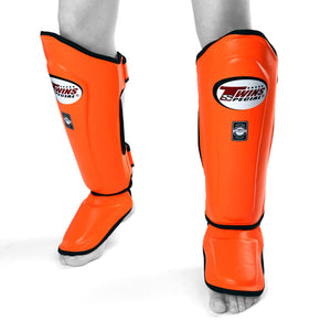 Twins SGL10 Orange Double Padded Leather Shin Guards - Nak Muay Training
