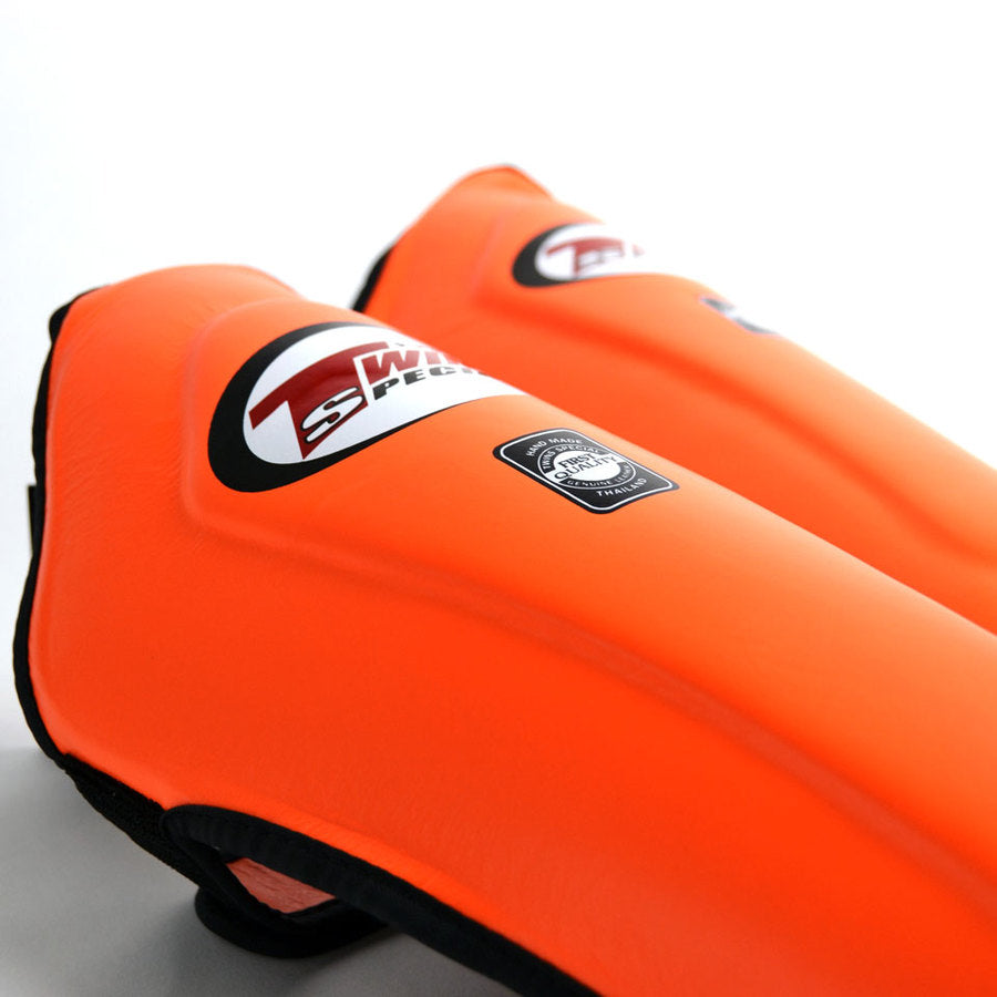 Twins SGL10 Orange Double Padded Leather Shin Guards - Nak Muay Training