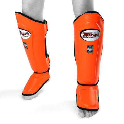 Twins SGL10 Orange Double Padded Leather Shin Guards - Nak Muay Training