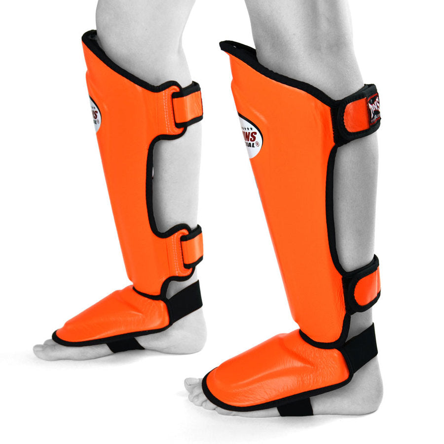Twins SGL10 Orange Double Padded Leather Shin Guards - Nak Muay Training
