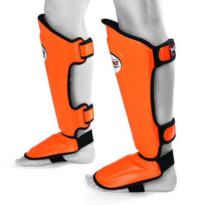 Twins SGL10 Orange Double Padded Leather Shin Guards - Nak Muay Training