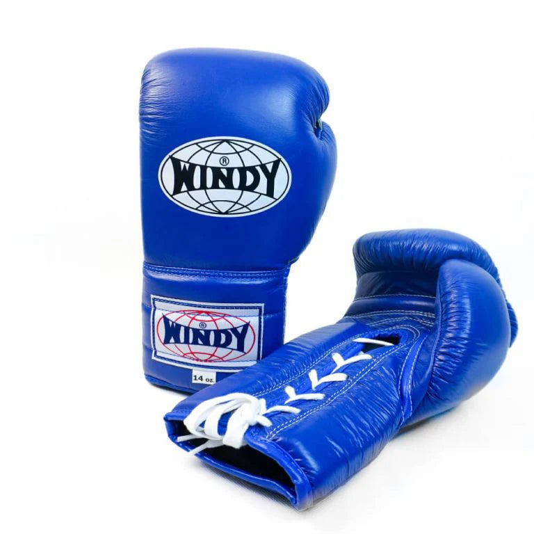 Windy BGL Blue Lace-Up Boxing Gloves | Nak Muay Training