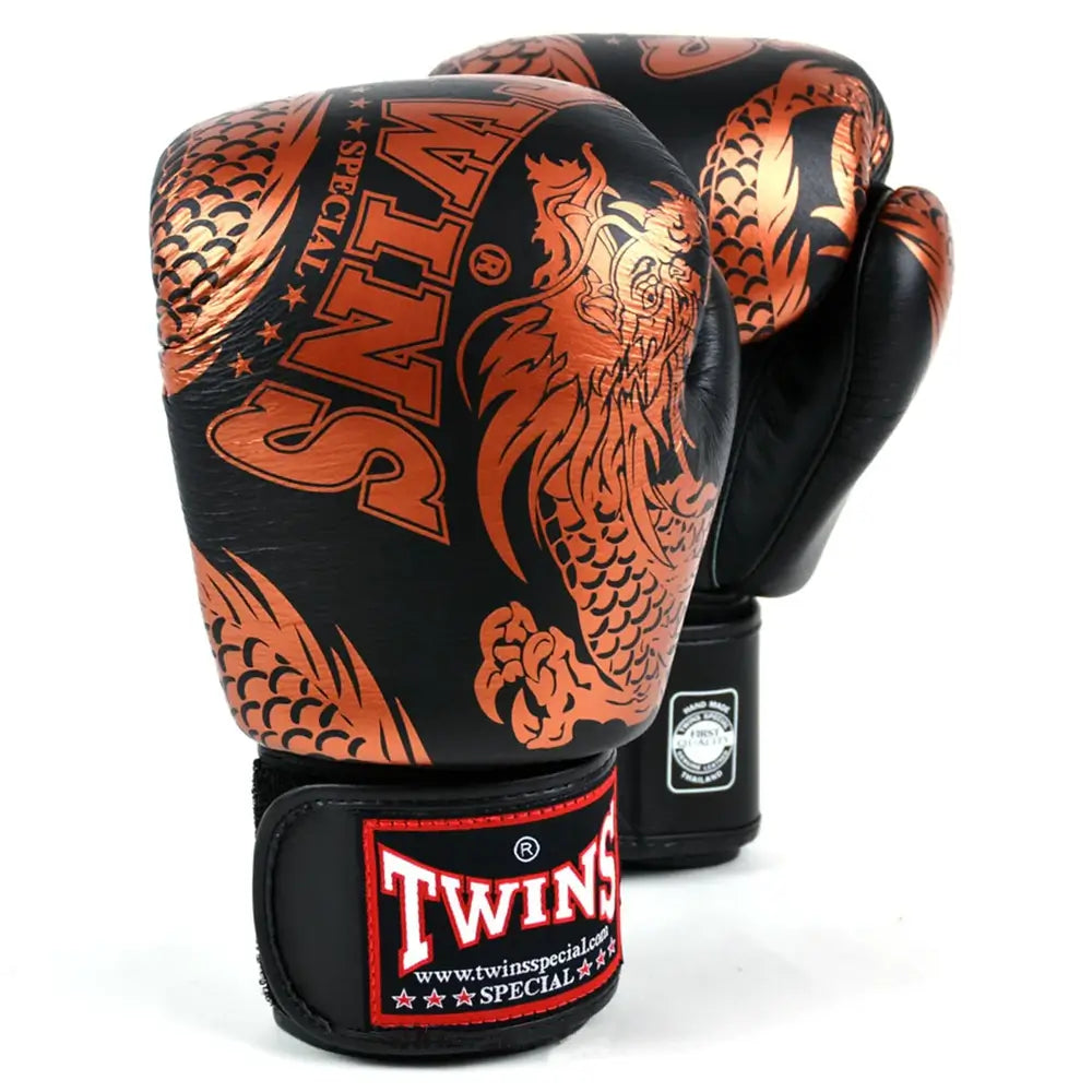 Twins Special FBGVL3-49 Flying Dragon Copper/Black Boxing Gloves - Nak Muay Training