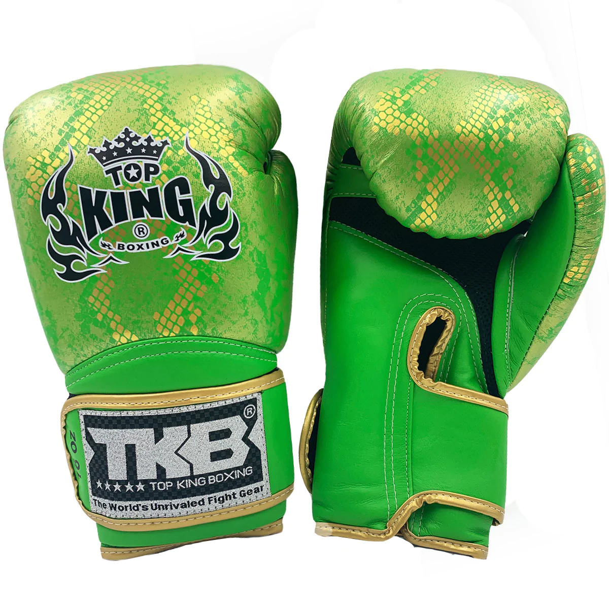 Top King Boxing Gloves TKBGSS 02 Snake Air Green Gold Nak Muay Training