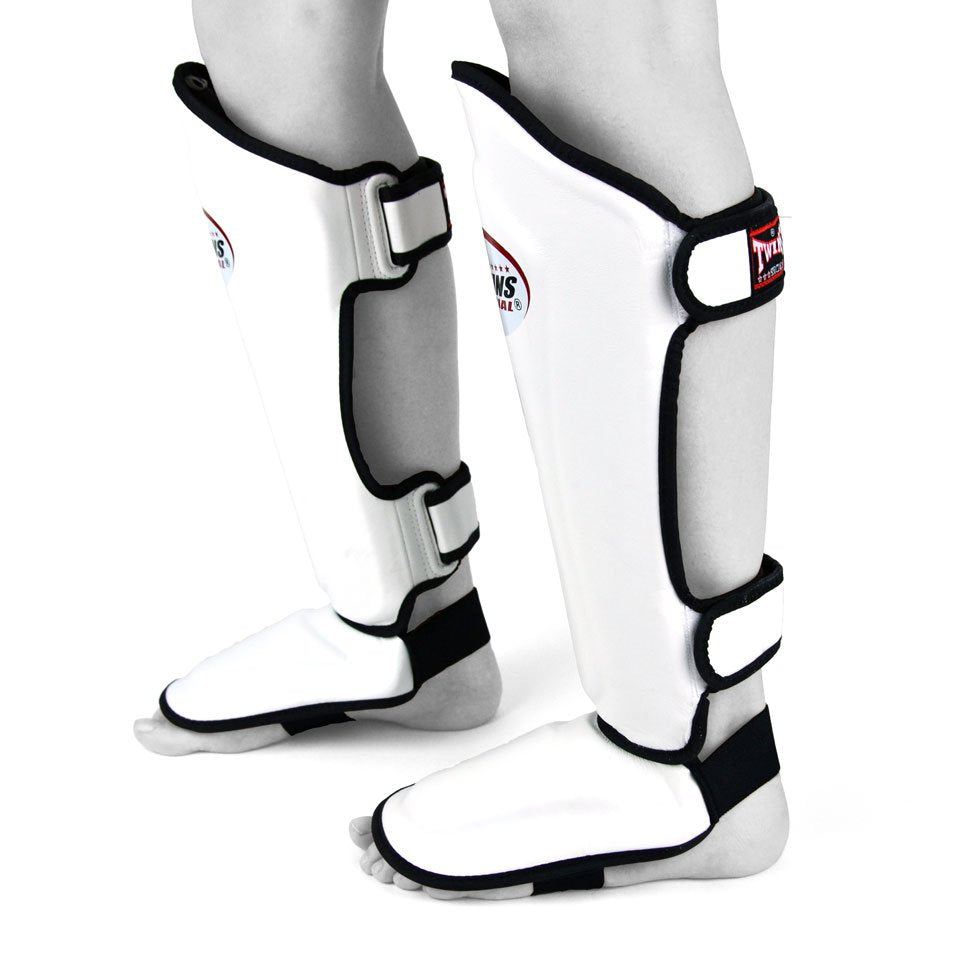 Twins SGL10 White Double Padded Leather Shin Guards - Nak Muay Training
