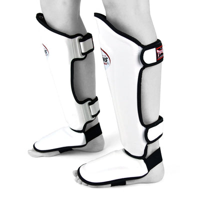 Twins SGL10 White Double Padded Leather Shin Guards - Nak Muay Training