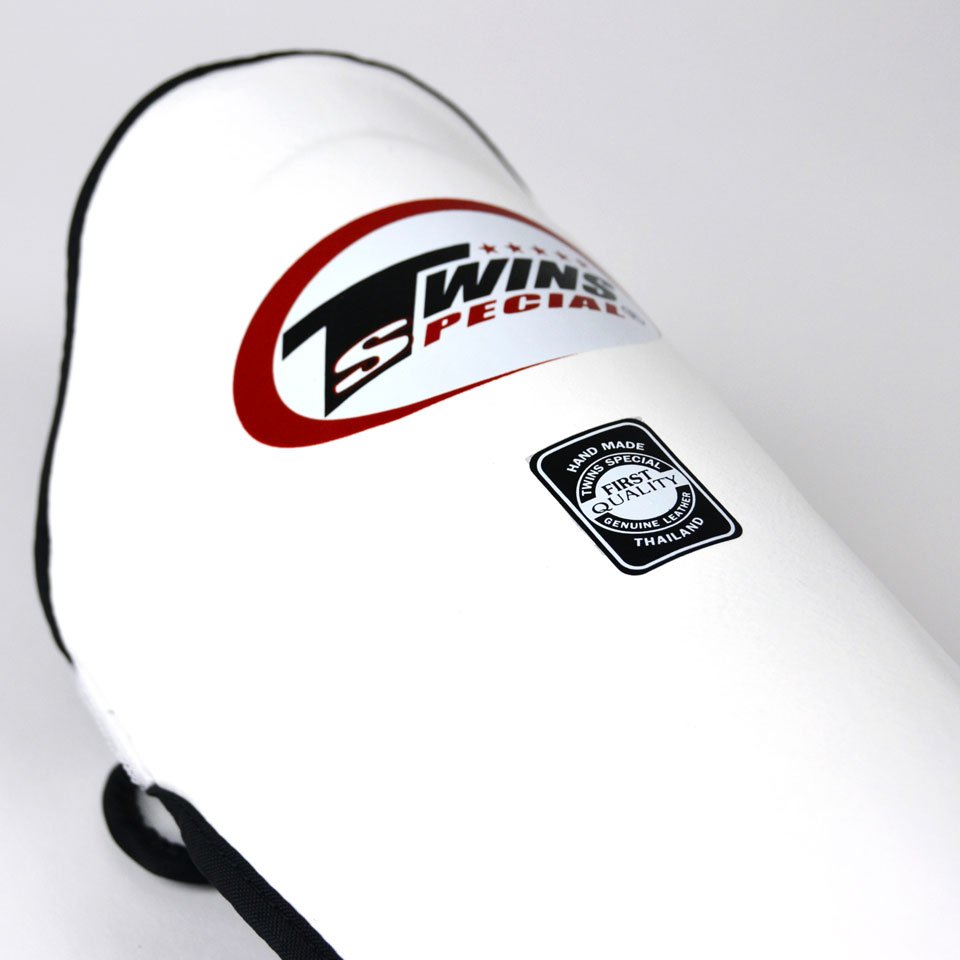 Twins SGL10 White Double Padded Leather Shin Guards - Nak Muay Training