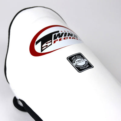 Twins SGL10 White Double Padded Leather Shin Guards - Nak Muay Training
