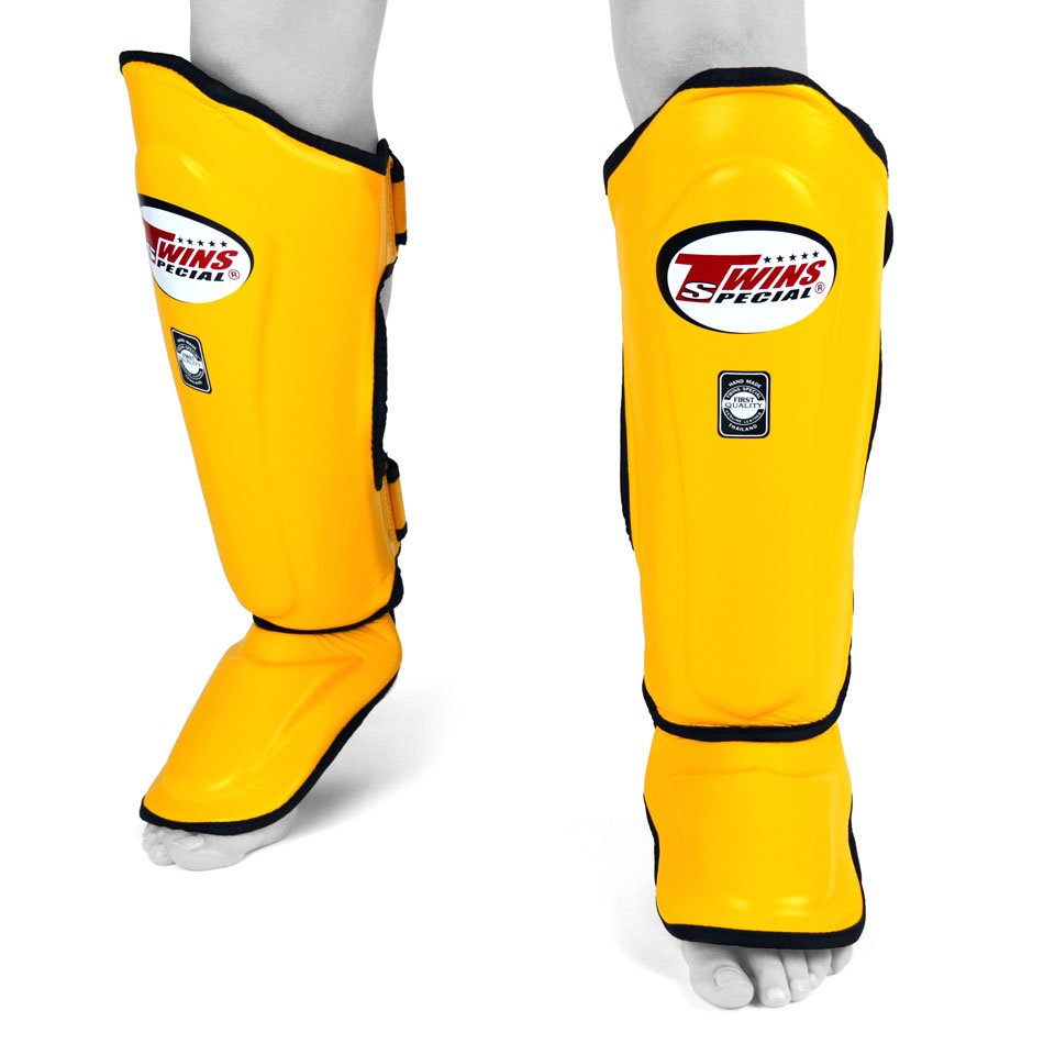 Twins SGL10 Yellow Double Padded Leather Shin Guards