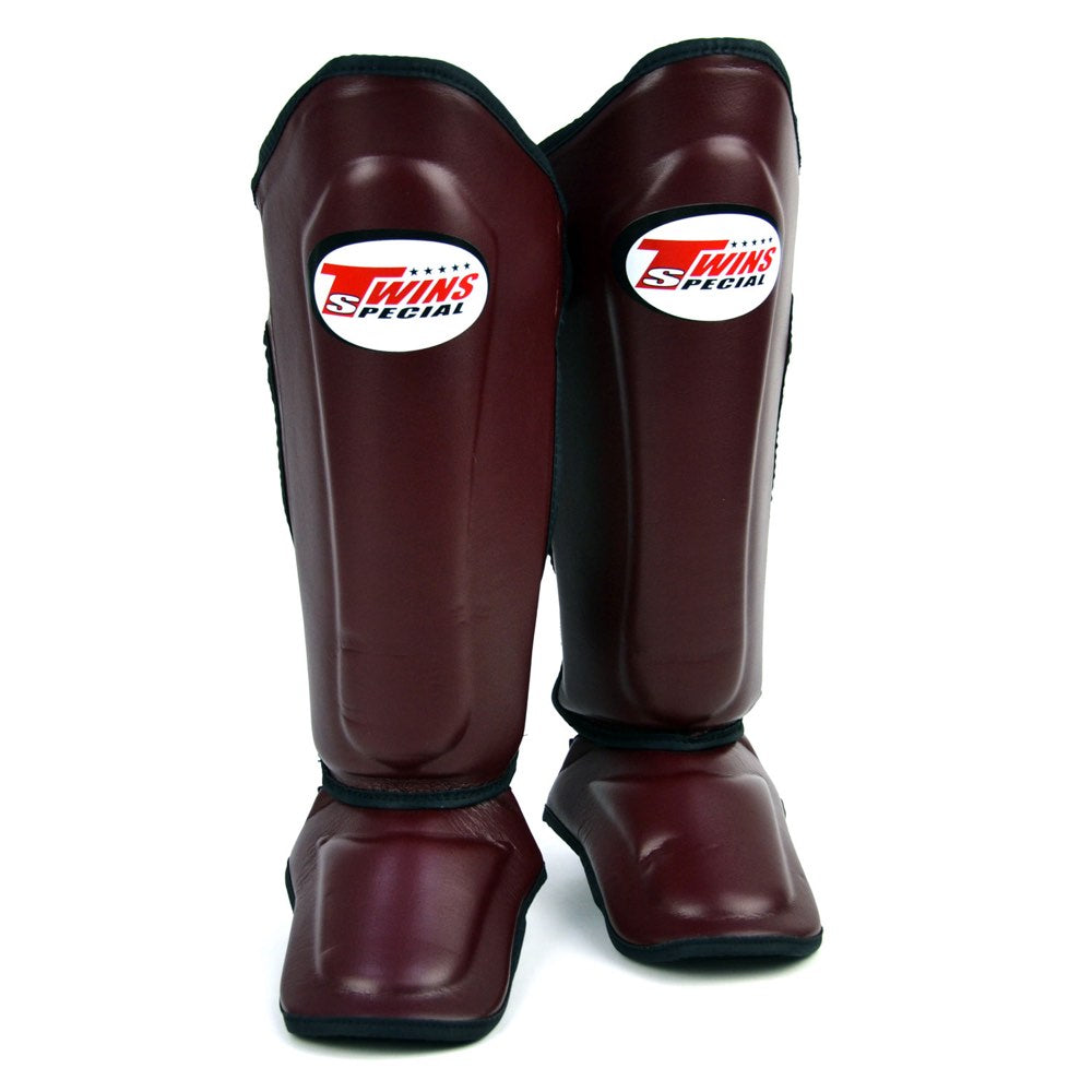 Twins SGL10 Maroon Double Padded Leather Shin Guards - Nak Muay Training