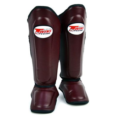 Twins SGL10 Maroon Double Padded Leather Shin Guards - Nak Muay Training