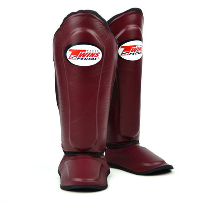 Twins SGL10 Maroon Double Padded Leather Shin Guards - Nak Muay Training