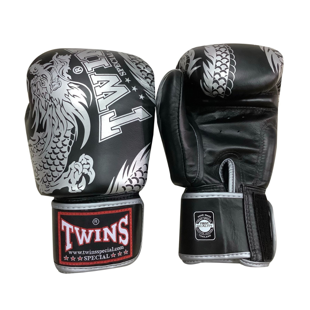 Twins Special FBGVL3-49 Flying Dragon Silver/Black Boxing Gloves - Nak Muay Training - Muay tHAI