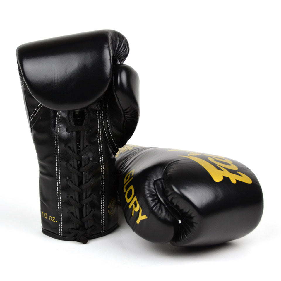 Fairtex X Glory Black BGLG1 Lace-up Boxing Gloves - Nak Muay Training - Muay tHAI