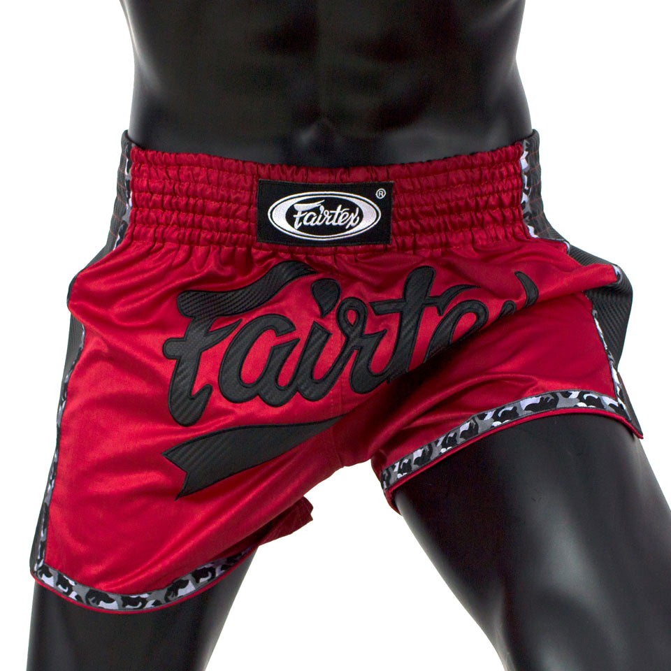 Fairtex BS1703 Red-Black Slim Cut Muay Thai Shorts - Nak Muay Training - Muay tHAI