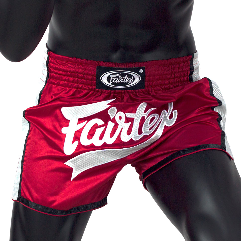 Fairtex BS1704 Red-White Slim Cut Muay Thai Shorts - Nak Muay Training - Muay tHAI