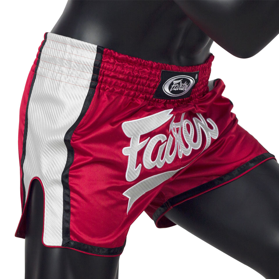 Fairtex BS1704 Red-White Slim Cut Muay Thai Shorts - Nak Muay Training - Muay tHAI