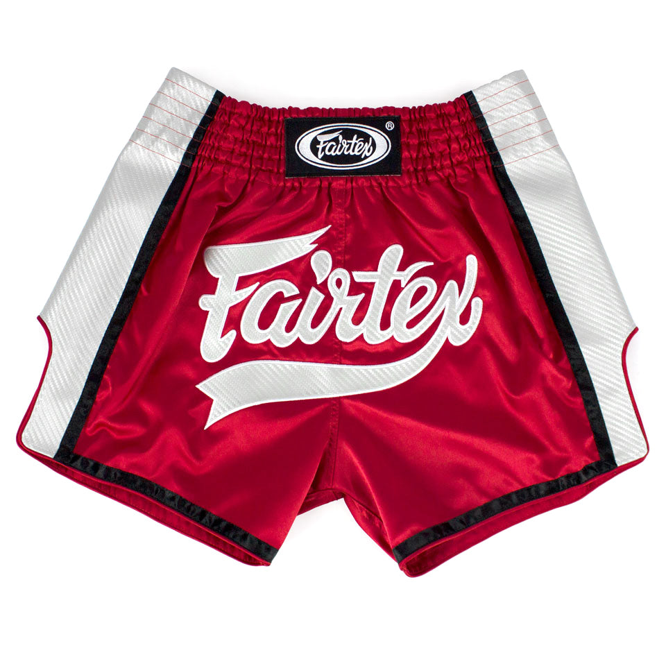 Fairtex BS1704 Red-White Slim Cut Muay Thai Shorts - Nak Muay Training - Muay tHAI