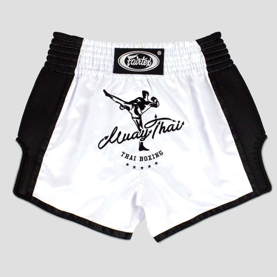 Fairtex BS1707 White Slim Cut Muay Thai Shorts - Nak Muay Training - Muay tHAI
