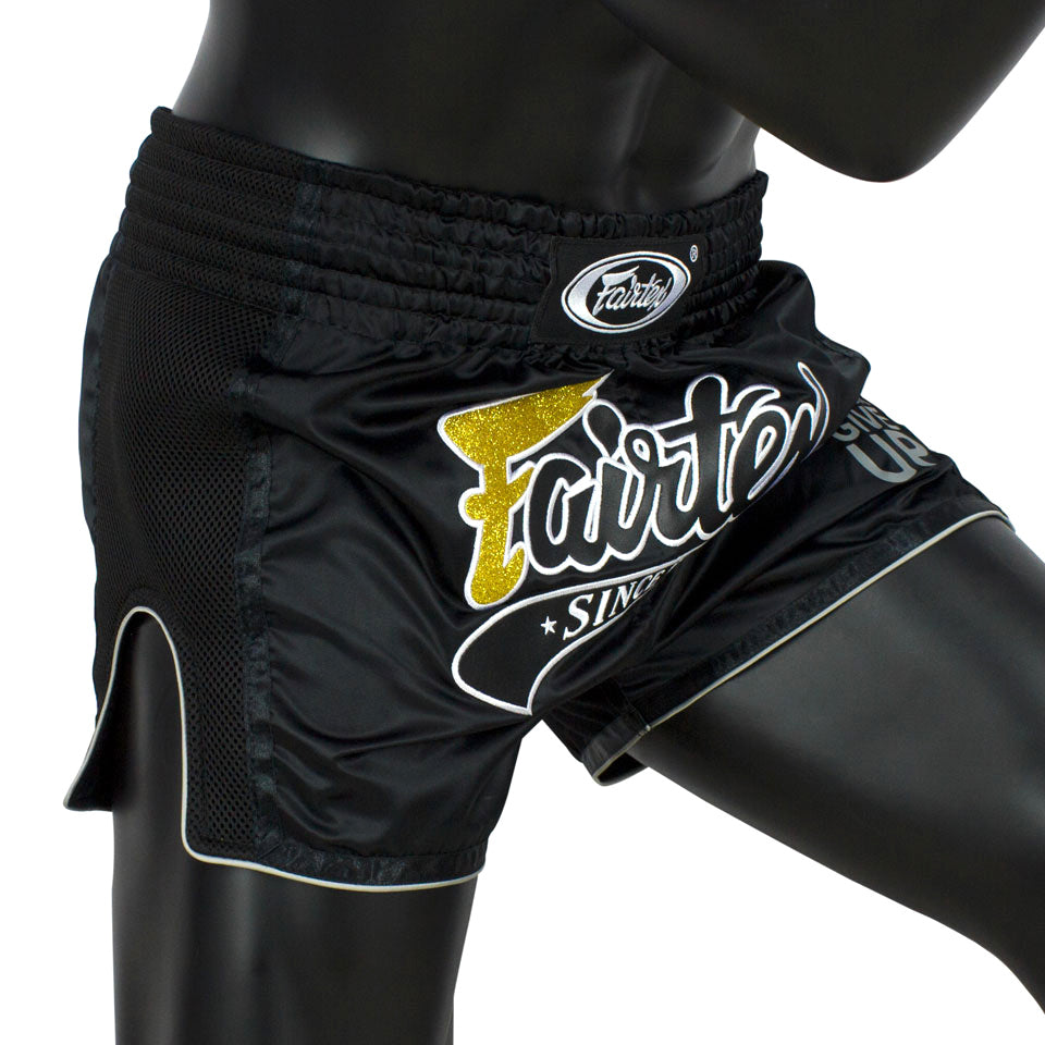 Fairtex BS1708 Black Slim Cut Muay Thai Shorts - Nak Muay Training - Muay tHAI