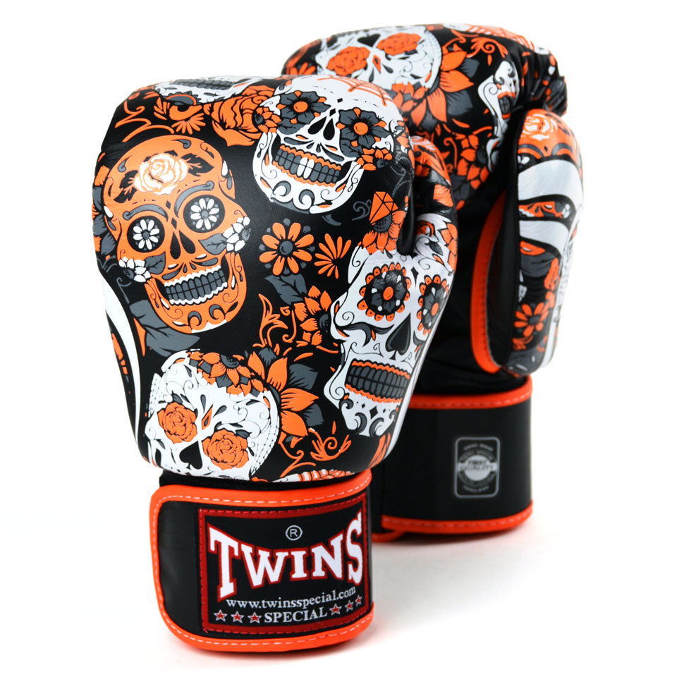 Twins Special FBGVL3-53 Orange Skull Boxing Gloves - Nak Muay Training - Muay tHAI