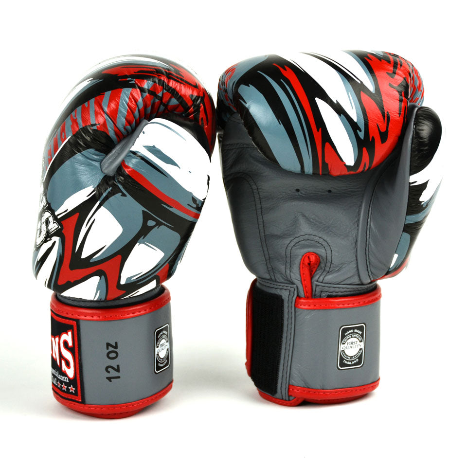 Twins Special FBGVL3-55 Grey-Red Demon Boxing Gloves - Nak Muay Training - Muay tHAI