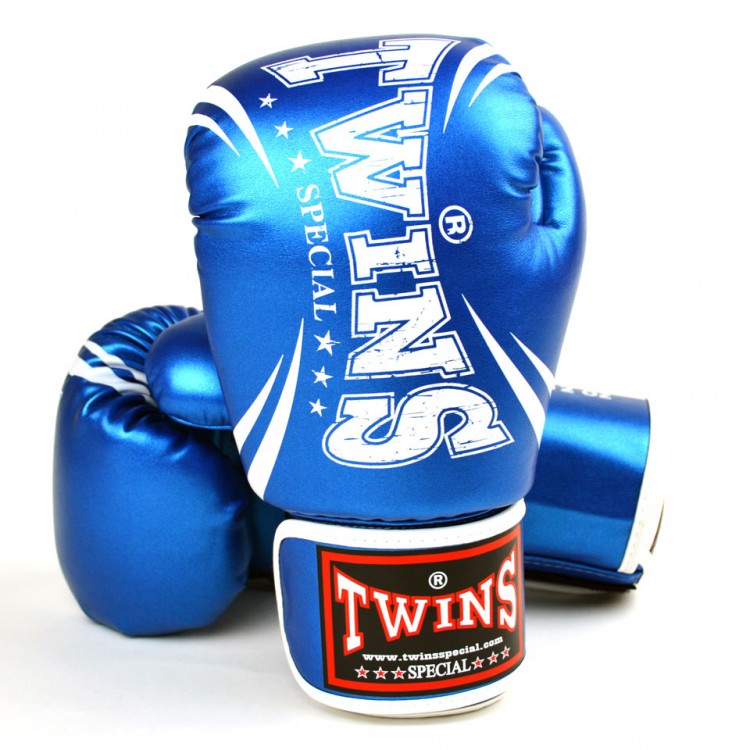 Twins Special FBGVS3-TW6 Metallic Blue Synthetic Boxing Gloves - Nak Muay Training - Muay tHAI