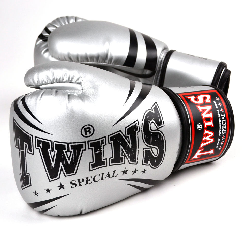 Twins Special FBGVS3-TW6 Silver Synthetic Boxing Gloves | Nak Muay