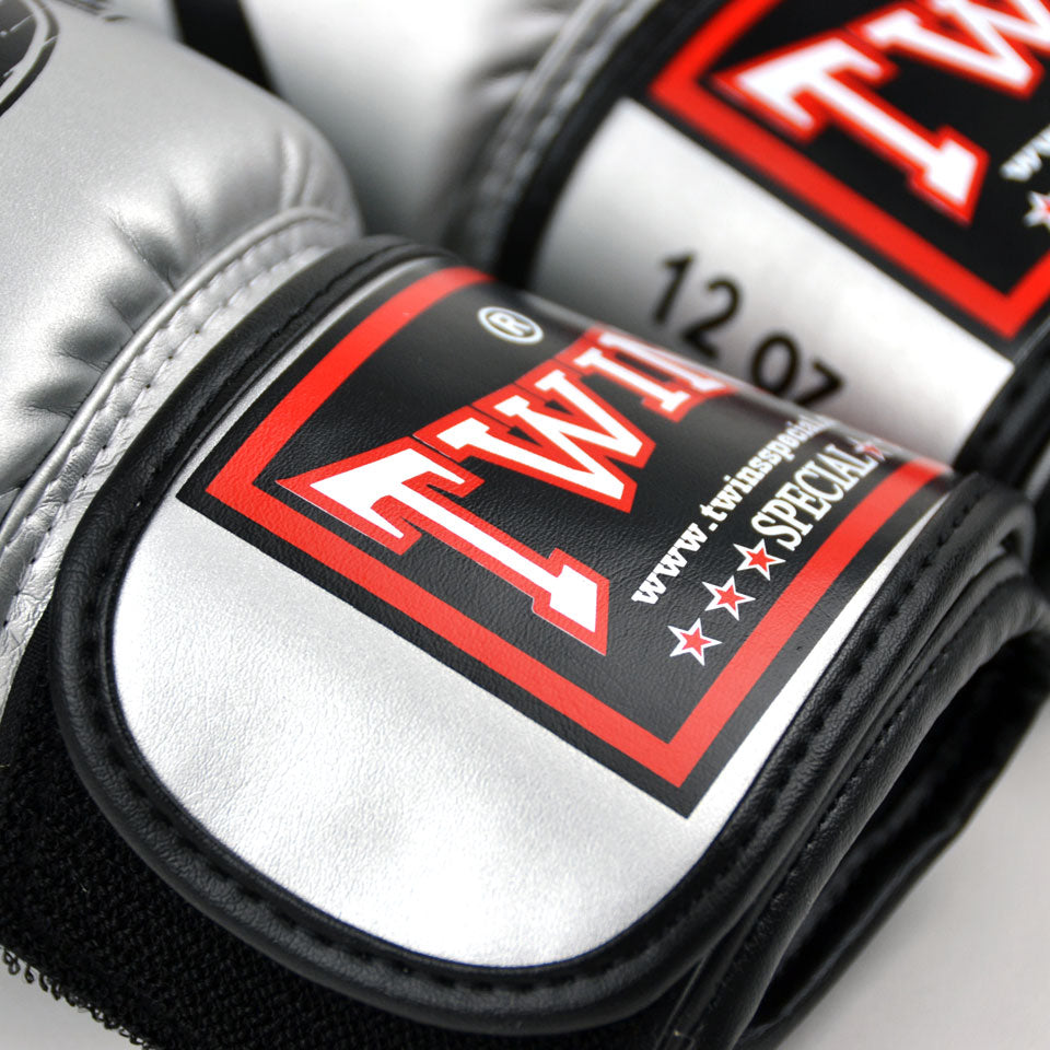 Twins Special FBGVS3-TW6 Silver Synthetic Boxing Gloves - Nak Muay Training - Muay tHAI