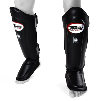 Twins SGL10 Black Double Padded Leather Shin Pads - Nak Muay Training - Muay tHAI