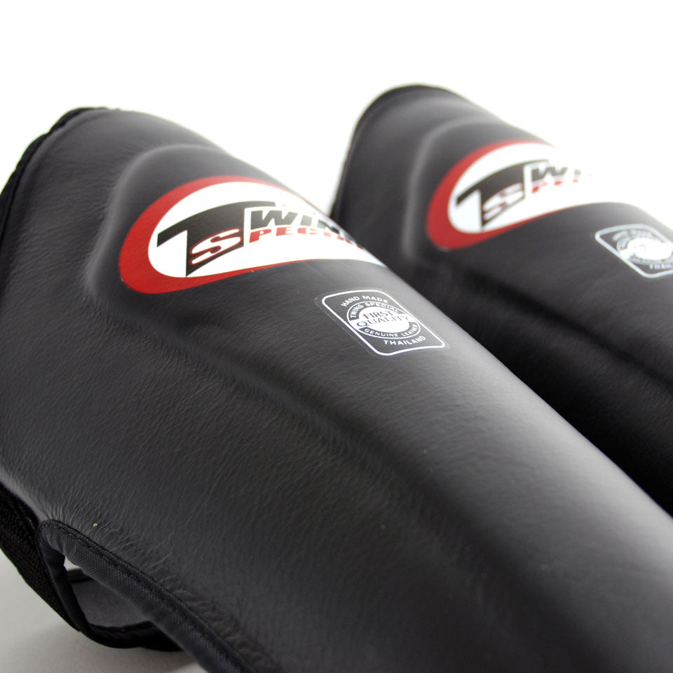 Twins SGL10 Black Double Padded Leather Shin Pads - Nak Muay Training - Muay tHAI