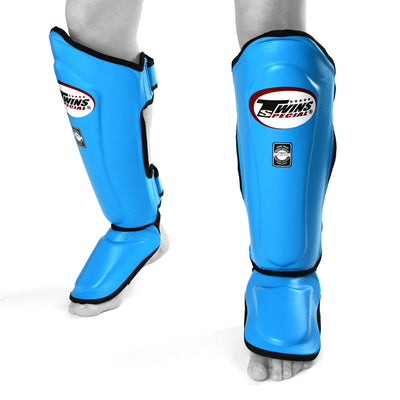 Twins SGL10 Light Blue Double Padded Leather Shin Pads - Nak Muay Training - Muay tHAI